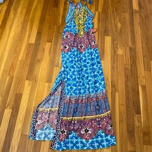 NWT Hale Bob Women’s Multicolored Maxi Dress With Leg Slits Size M